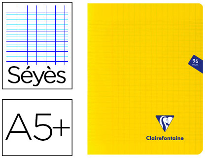 Cahier piqué clairefontaine mimesys couverture polypropylène a5+ 17x22cm 96 pages 90g réglure séyès coloris jaune