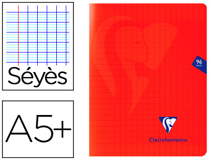 Cahier piqué clairefontaine mimesys couverture polypropylène a5+ 17x22cm 96 pages 90g réglure séyès coloris rouge