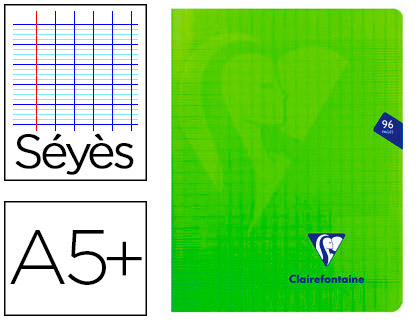 Cahier piqué clairefontaine mimesys couverture polypropylène a5+ 17x22cm 96 pages 90g réglure séyès coloris vert