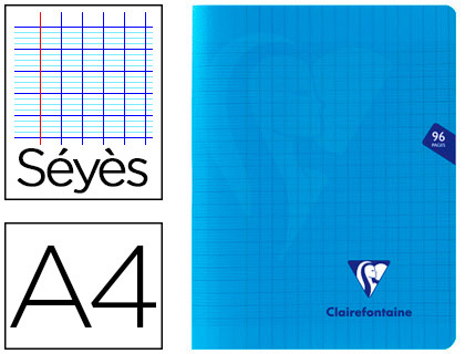 Cahier piqué clairefontaine mimesys couverture polypropylène a4 21x29,7cm 96 pages 90g réglure séyès coloris bleu