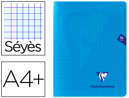 Cahier piqué clairefontaine mimesys couverture polypropylène a4+ 24x32cm 96 pages 90g réglure séyès coloris bleu