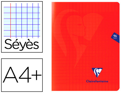 Cahier piqué clairefontaine mimesys couverture polypropylène a4+ 24x32cm 96 pages 90g réglure séyès coloris rouge