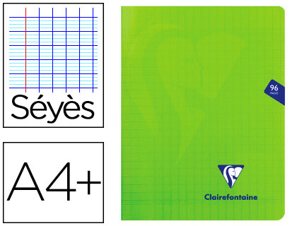 Cahier piqué clairefontaine mimesys couverture polypropylène a4+ 24x32cm 96 pages 90g réglure séyès coloris vert