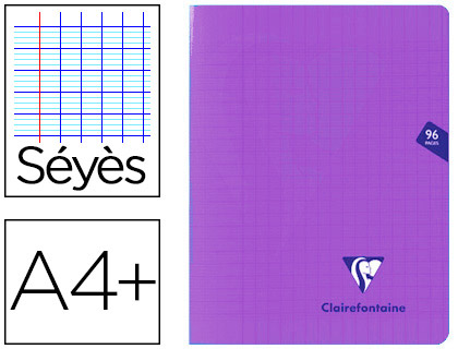 Cahier piqué clairefontaine mimesys couverture polypropylène a4+ 24x32cm 96 pages 90g réglure séyès coloris violet