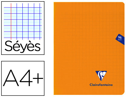 Cahier piqué clairefontaine mimesys couverture polypropylène a4+ 24x32cm 96 pages 90g réglure séyès coloris orange