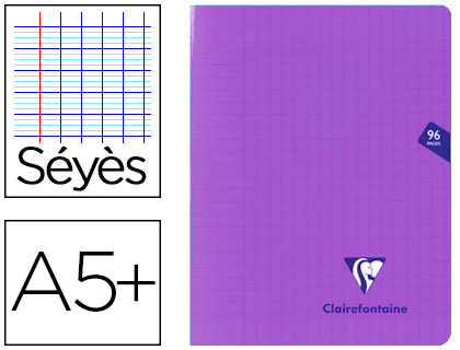 Cahier piqué clairefontaine mimesys couverture polypropylène a5+ 17x22cm 96 pages 90g réglure séyès coloris violet