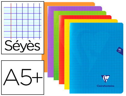 Cahier piqué clairefontaine mimesys couverture polypropylène a5+ 17x22cm 96 pages 90g réglure séyès incolore