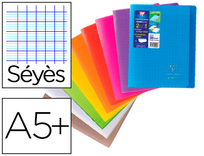 Cahier piqué clairefontaine koverbook couverture protectrice pp transparent 2 rabats a5+ 17x22cm 96 pages 90g séyès