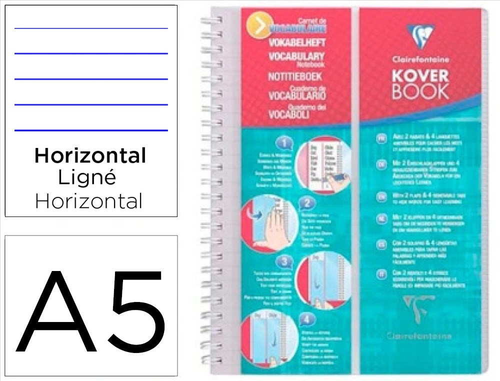 Carnet vocabulaire clairefontaine kover book reliure intégrale couverture pp 2 rabats a5 14,8x21cm 100 pages 90g ligné
