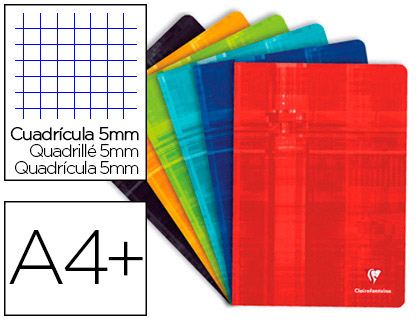 Cahier piqué clairefontaine a+ 24x32cm 48 pages 90g quadrillage 5mm coloris assortis