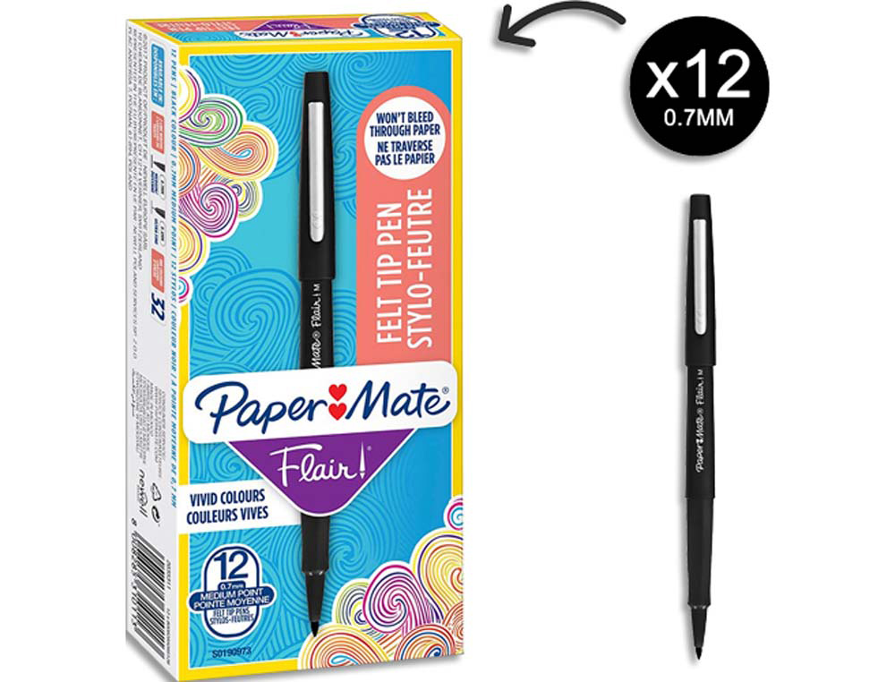 Stylo-feutre paper mate flair original pointe moyenne 1mm longue durée de vie coloris noir