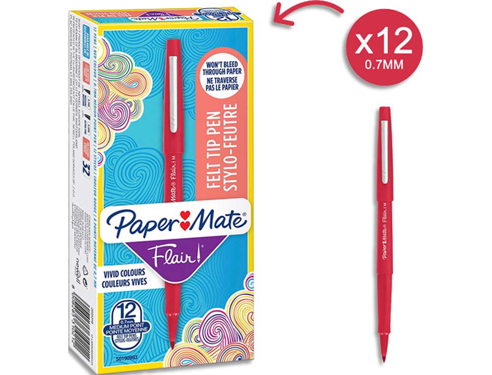 Stylo-feutre paper mate flair original pointe moyenne 1mm longue durée de vie coloris rouge