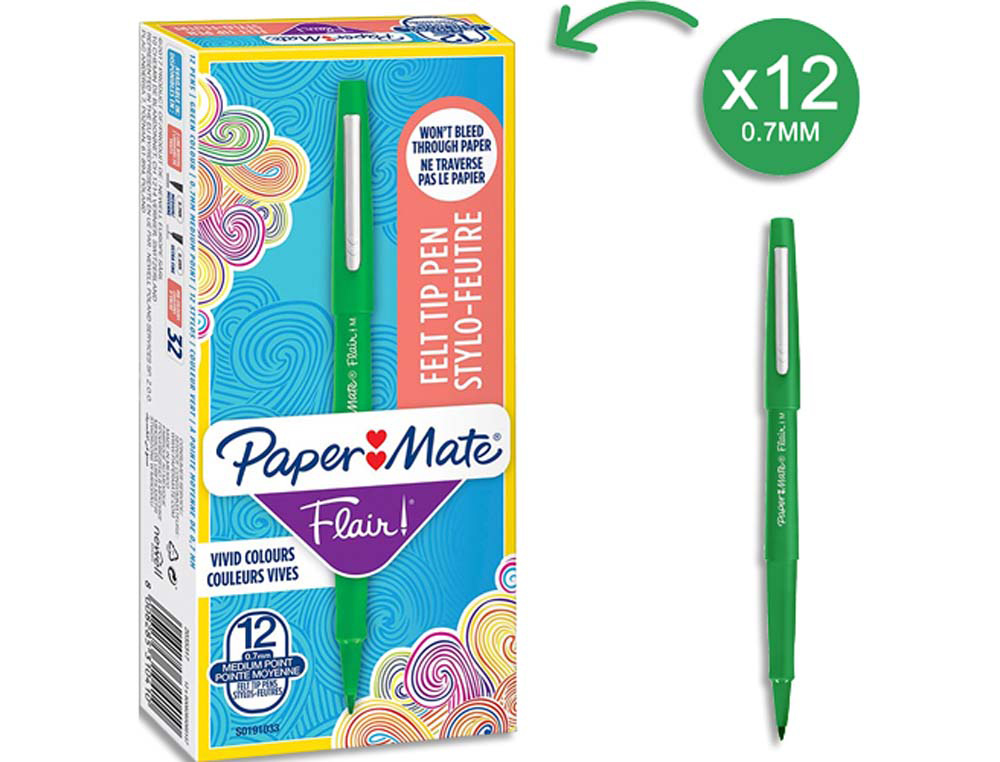 Stylo-feutre paper mate flair original pointe moyenne 1mm longue durée de vie coloris vert