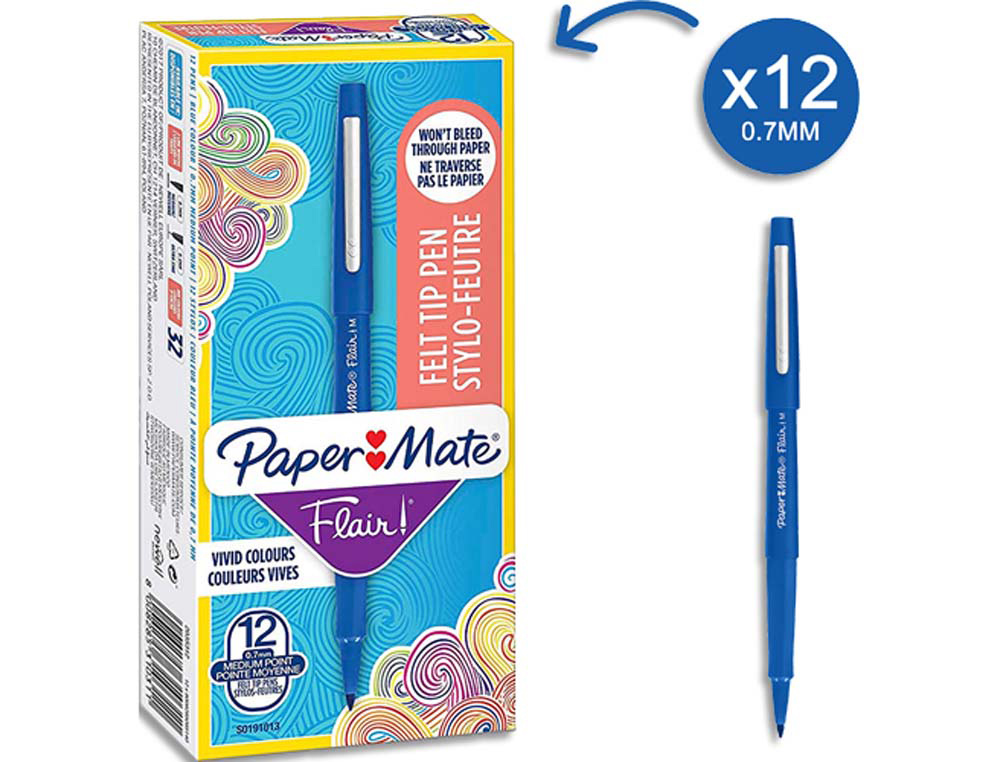 Stylo-feutre paper mate flair original pointe moyenne 1mm longue durée de vie coloris bleu