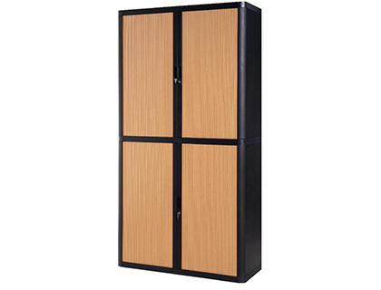 Armoire paperflow easyoffice 4 tablettes charge 75kg structure noire rideaux 204x110x41,5cm coloris noir/hêtre