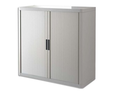 Armoire paperflow easyoffice 2 tablettes charge 75kg structure grise rideaux 104x110x41,5cm coloris gris
