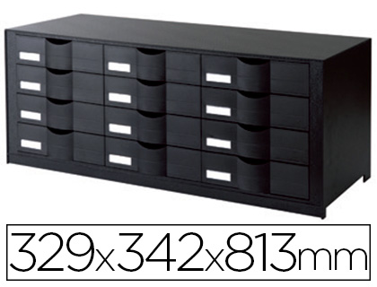 Module classement paperflow 12 tiroirs polystyrène encoche porte-étiquette 329x342x813mm coloris noir