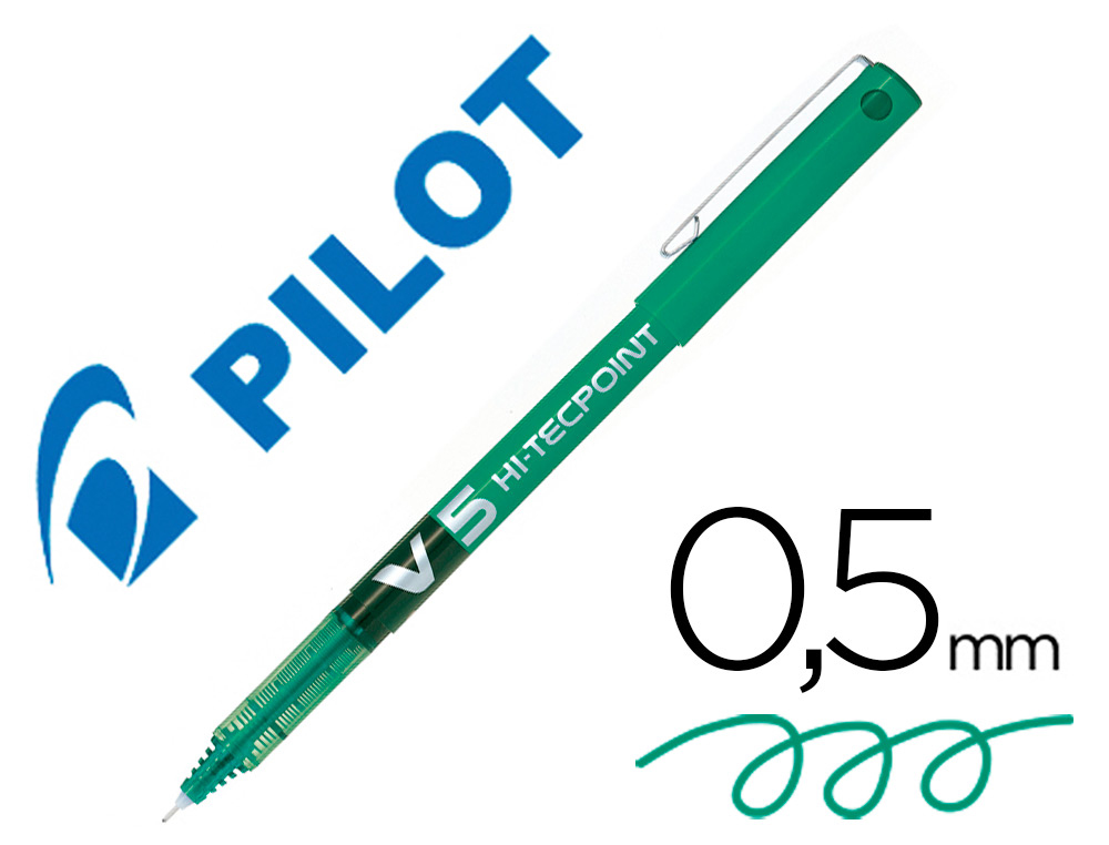 Stylo pilot v5 écriture fine 0.3mm clip métal encre liquide niveau visible pointe indéformable coloris vert