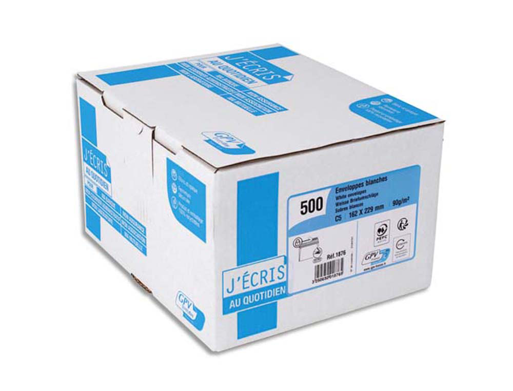 Enveloppe gpv c5 162x229mm 90g adhésive fermeture rapide sécurisée définitive blanche boîte 500 unités
