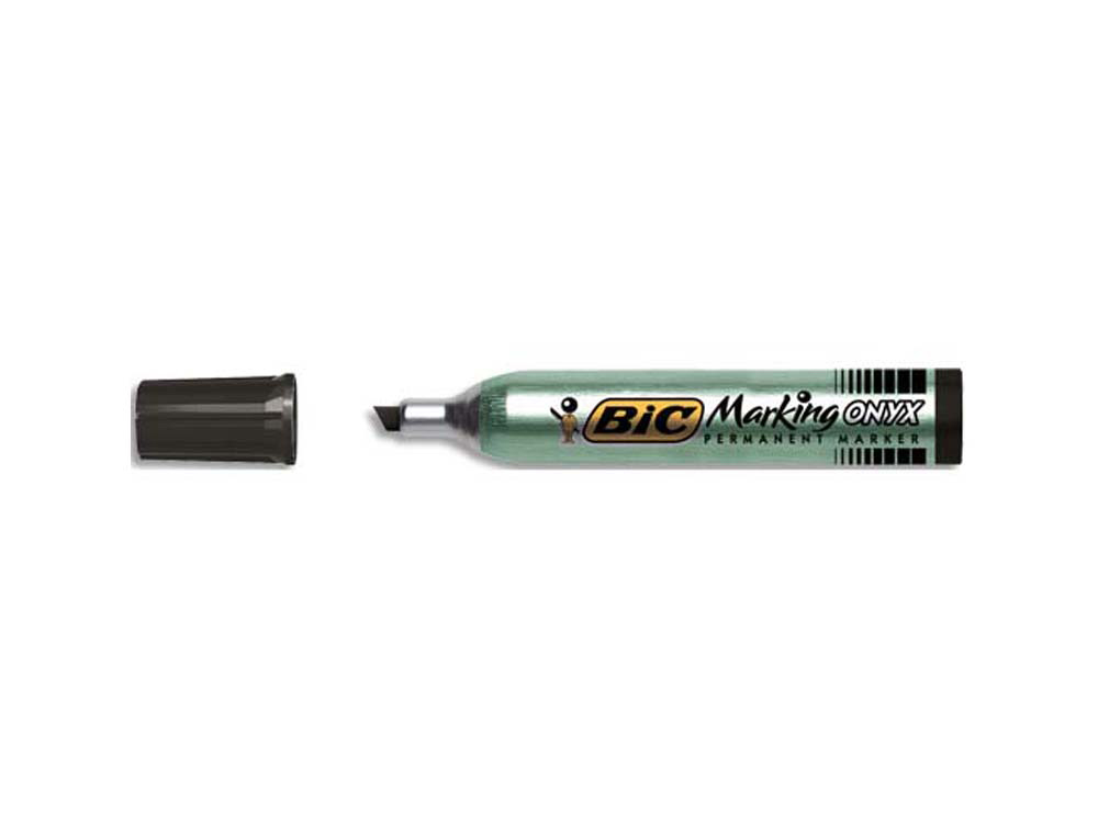 Marqueur bic permanent onyx marker 1591 pointe biseautée tracé 4/7mm tous supports corps métal grande contenance noir