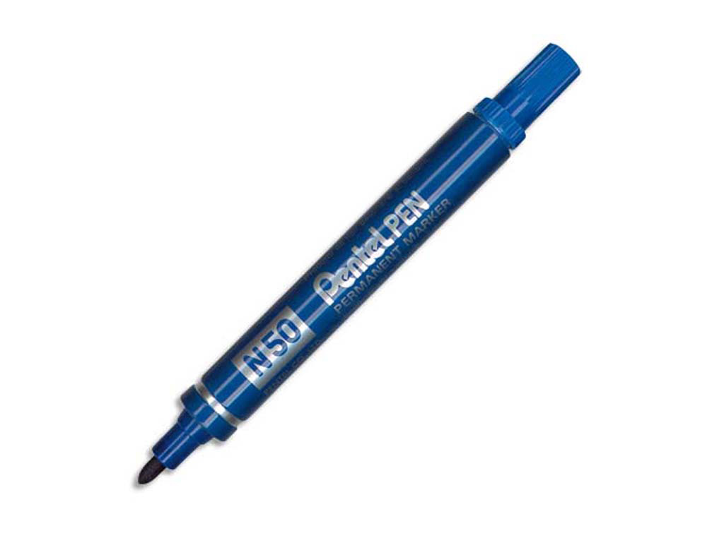 Marqueur pentel n50 permanent pointe ogive 4.3mm encre à solvant indélébile tous supports corps métal bleu