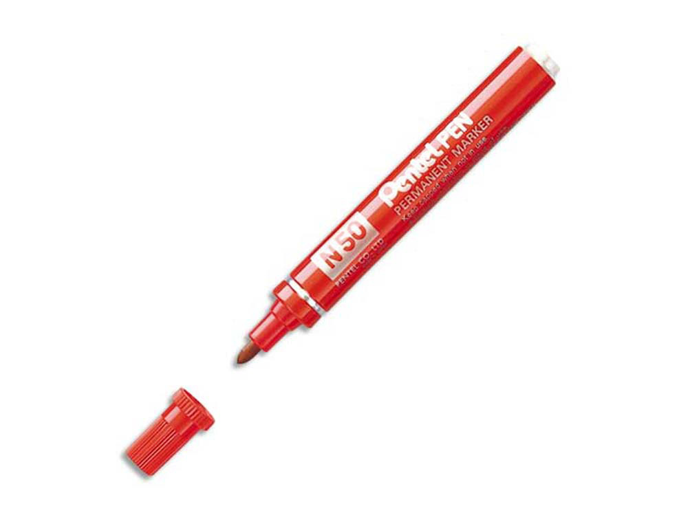Marqueur pentel n50 permanent pointe ogive 4.3mm encre à solvant indélébile tous supports corps métal rouge