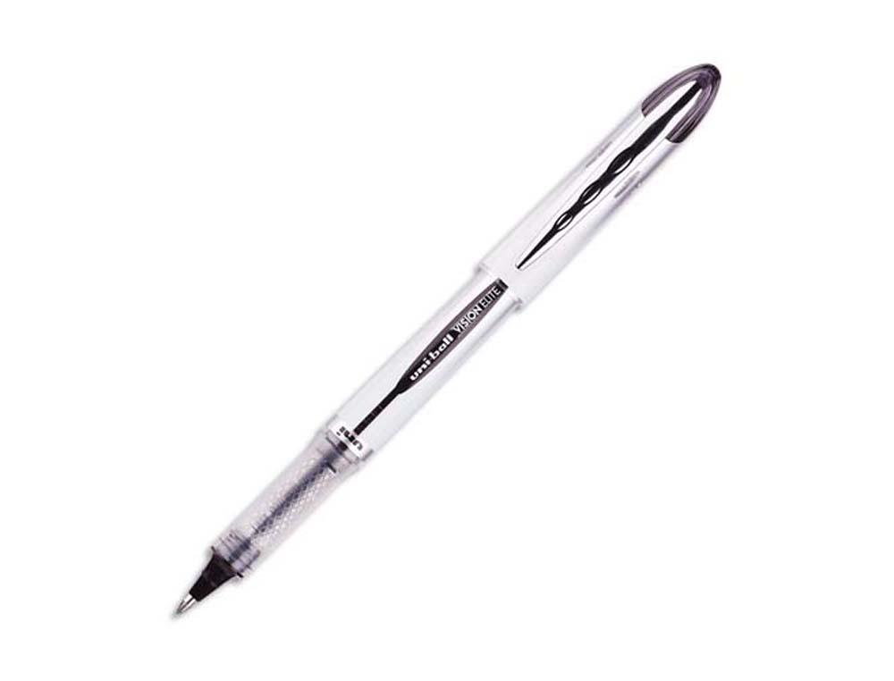 Roller uniball ub-200 vision élite écriture moyenne 0.5mm corps luxe gris encre liquide visible rechargeable noir