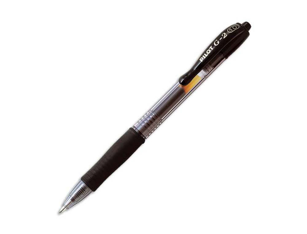 Roller pilot g2 10 ecriture moyenne 0.6mm encre gel retractable rechargeable corps translucide grip caoutchouc noir