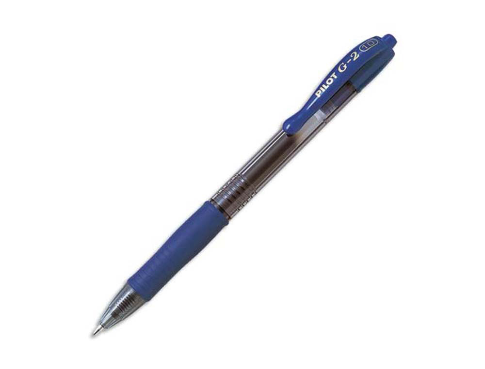 Roller pilot g2 10 ecriture moyenne 0.6mm encre gel retractable rechargeable corps translucide grip caoutchouc bleu