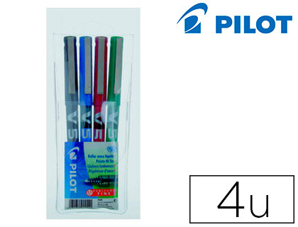 Stylo pilot v5 écriture fine 0.3mm clip métal encre liquide niveau visible pointe indéformable pochette 4 unités