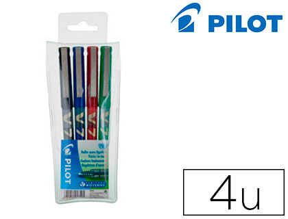 Stylo pilot v7 écriture moyenne 0.5mm clip métal encre liquide niveau visible pointe indéformable pochette 4 unités