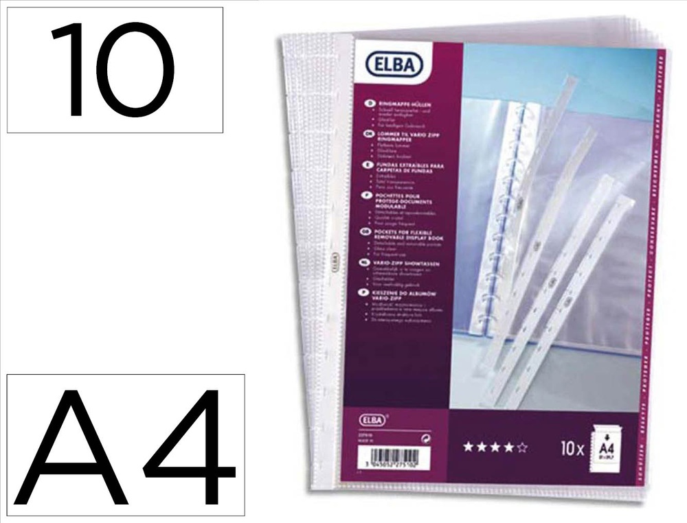 Pochette elba recharge protège-documents vario zip polyvision cristal lisse a4 210x297mm paquet 10 unités