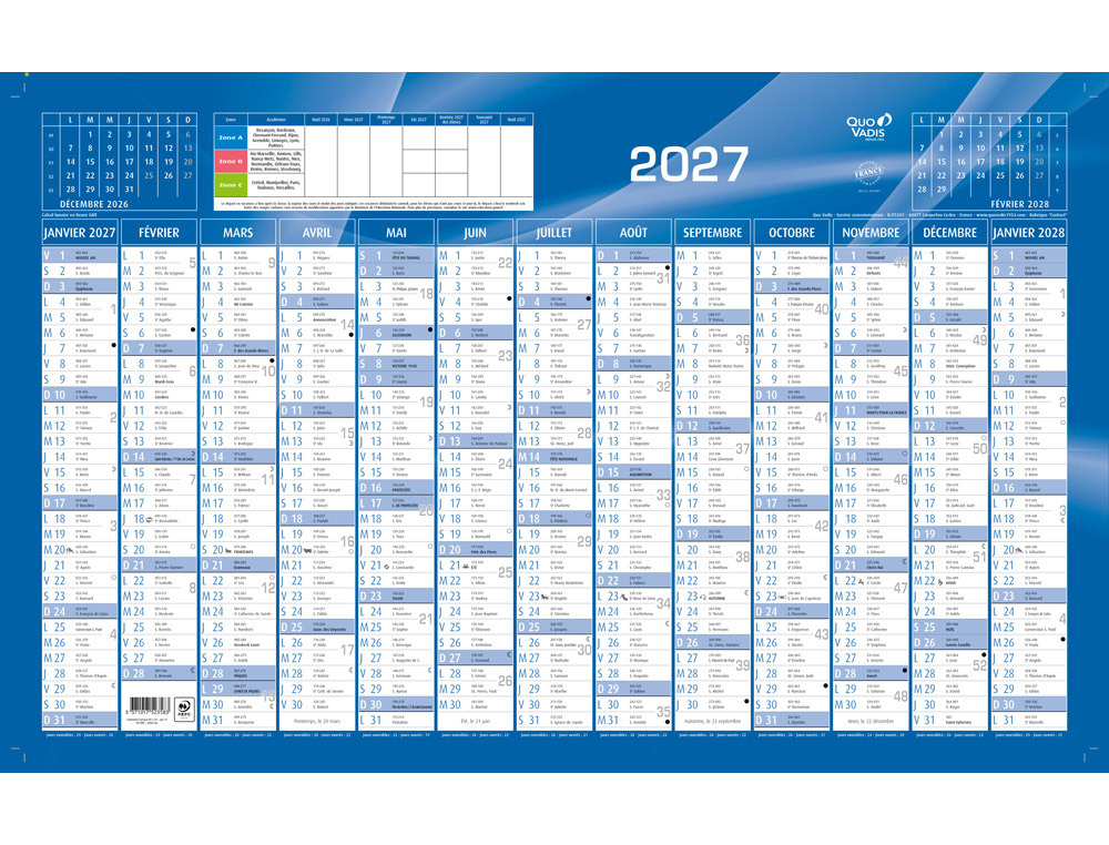 151585g-1.jpg Calendrier annuel quo vadis horizontal 13 mois sur 1 face 65x43 cm fr bleu – Image 1