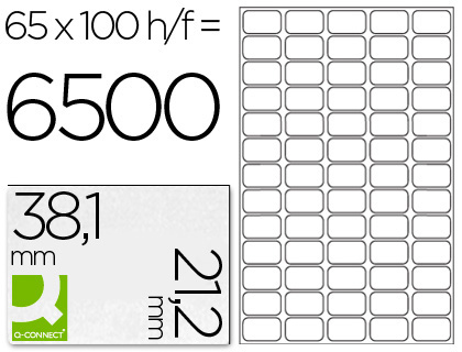 Étiquette adhésive q-connect 38.1x21.2mm coins droits imprimante jet d'encre laser copieur 100 feuilles 6500 unités