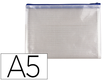 Pochette q-connect porte-documents pvc a5 ouverture supérieure avec fermeture éclair coloris bleu