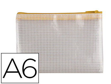 Pochette q-connect porte-documents pvc a6 ouverture supérieure avec fermeture éclair coloris jaune