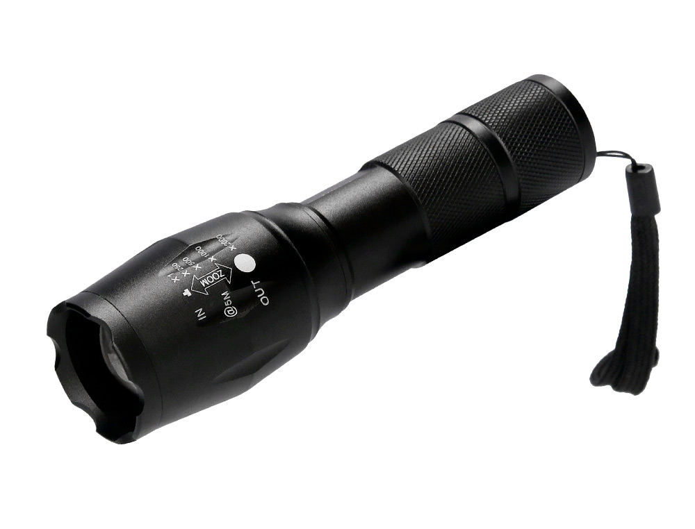 Lampe torche q-connect télescopique aluminium éclairage 5 niveaux bouton arret 3 piles aaa fournies coloris noir