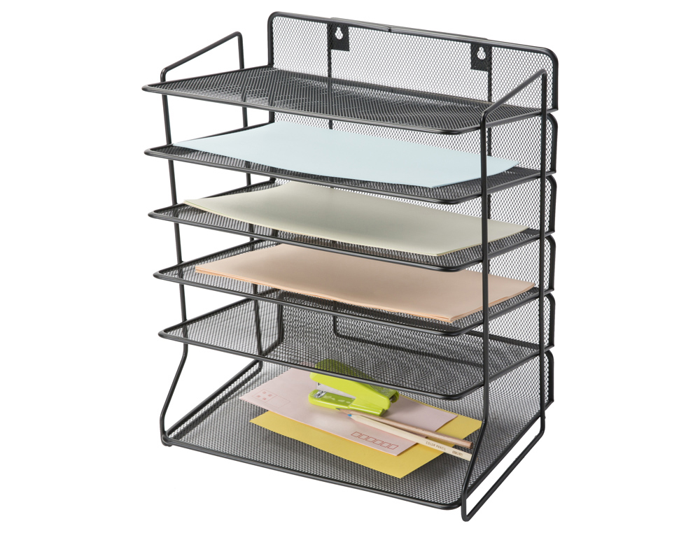 Corbeille à courrier q-connect maille métallique 5 étagères 325x230x390mm coloris noir set 6 unités
