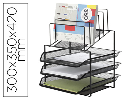 Corbeille à courrier q-connect maille métallique 3 corbeilles 5 trieurs à enveloppes 300x350x420mm noir 3 unités