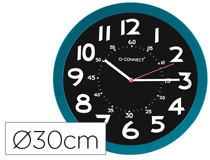 Horloge q-connect murale plastique design moderne couleur vive 1 pile aa non fournie diamètre 30cm bleu