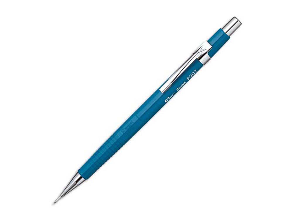 Porte-mine pentel p200 0.7mm embout et agrafe métalliques canon fixe longueur 4 mm gomme rechargeable corps bleu