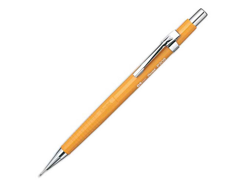 Porte-mine pentel p200 0.9mm embout et agrafe métalliques canon fixe longueur 4 mm gomme rechargeable corps jaune