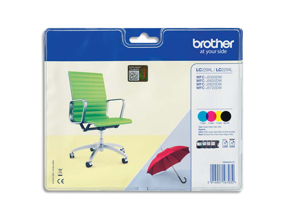 Cartouche d'encre original brother lc229xlvalbp 1200 p noir/cyan/magenta/jaune pack 4 couleur