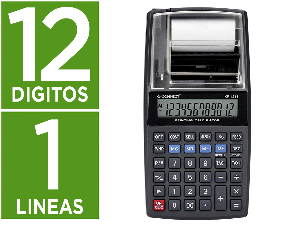 Calculatrice q-connect impression ecran 12 chiffres  addition soustraction memoire 192x98x44mm coloris noir