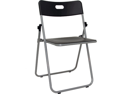 Chaise q-connect pliable supporte poids 100kg structure metal gris dossier et assise plastique coloris gris