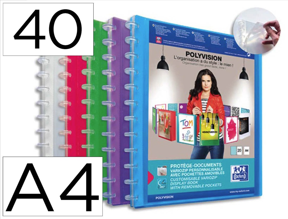 Protège-documents elba vario zip polyvision pp 5/10e a4 capacité 40 pochettes 80 vues livré avec 20 pochettes assorties