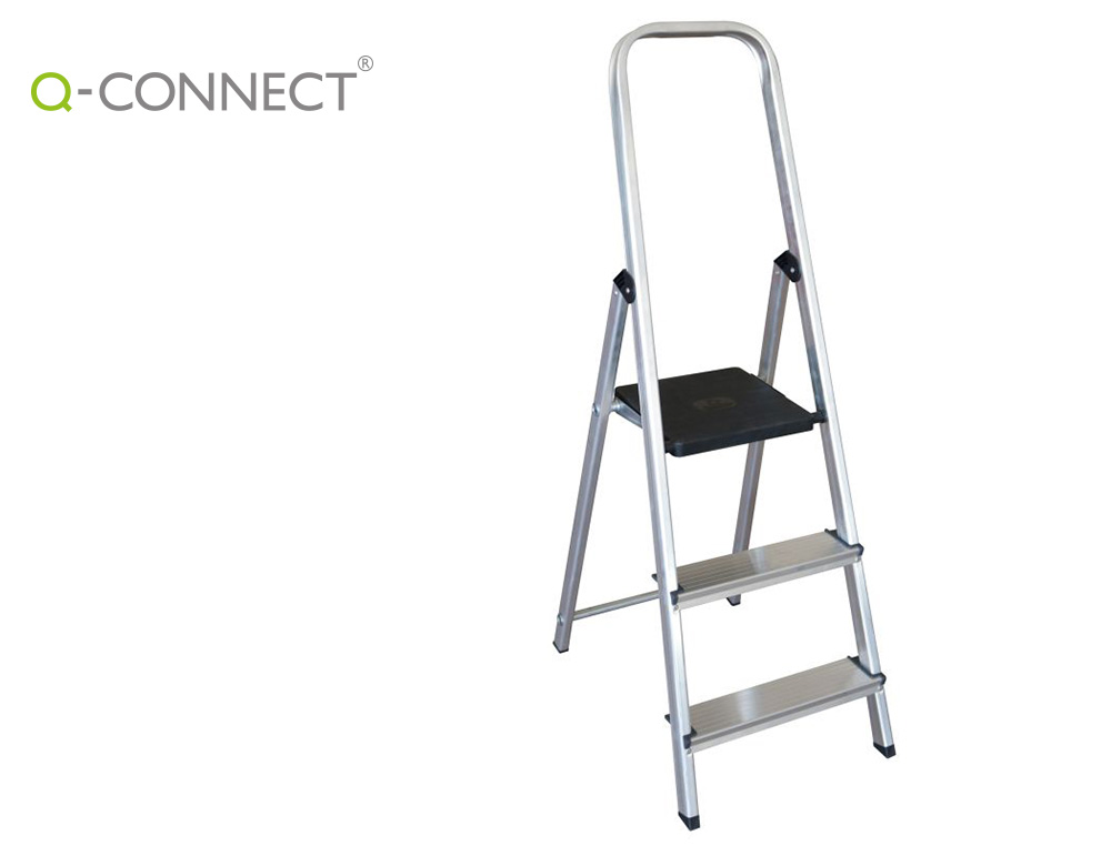 157168g-1.jpg Escabeau q-connect aluminium 3 590x400x1260mm 3 marches 2.80kg poids maximum supporté 150kg – Image 1