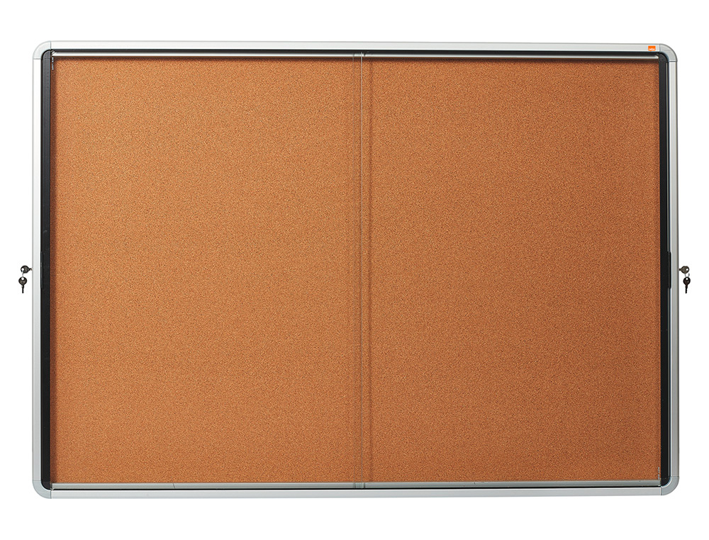Vitrine d interieur nobo premium plus a4 porte         coulissante verre securite    fond liege capacite 15