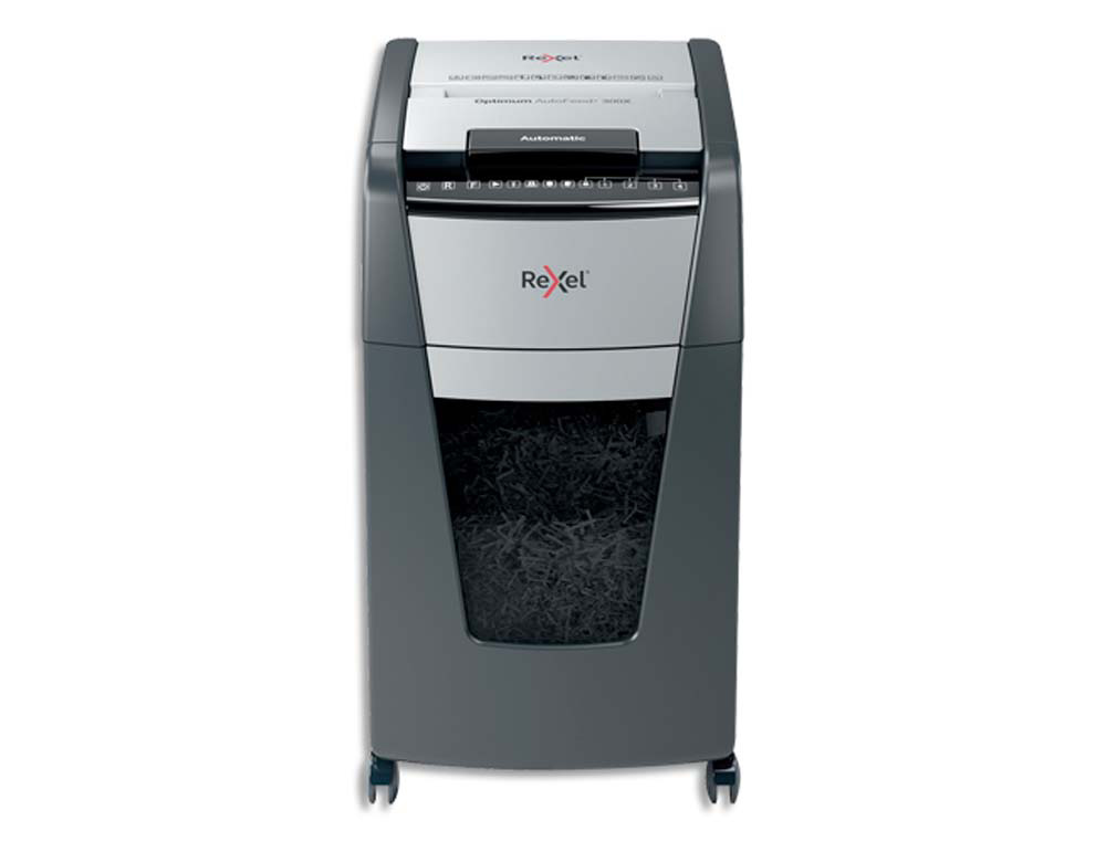 Destructeur rexel optimum autofeed+ 300x coupe croisee  4x26mm 300f agrafes cartes    credit trombones securite 4