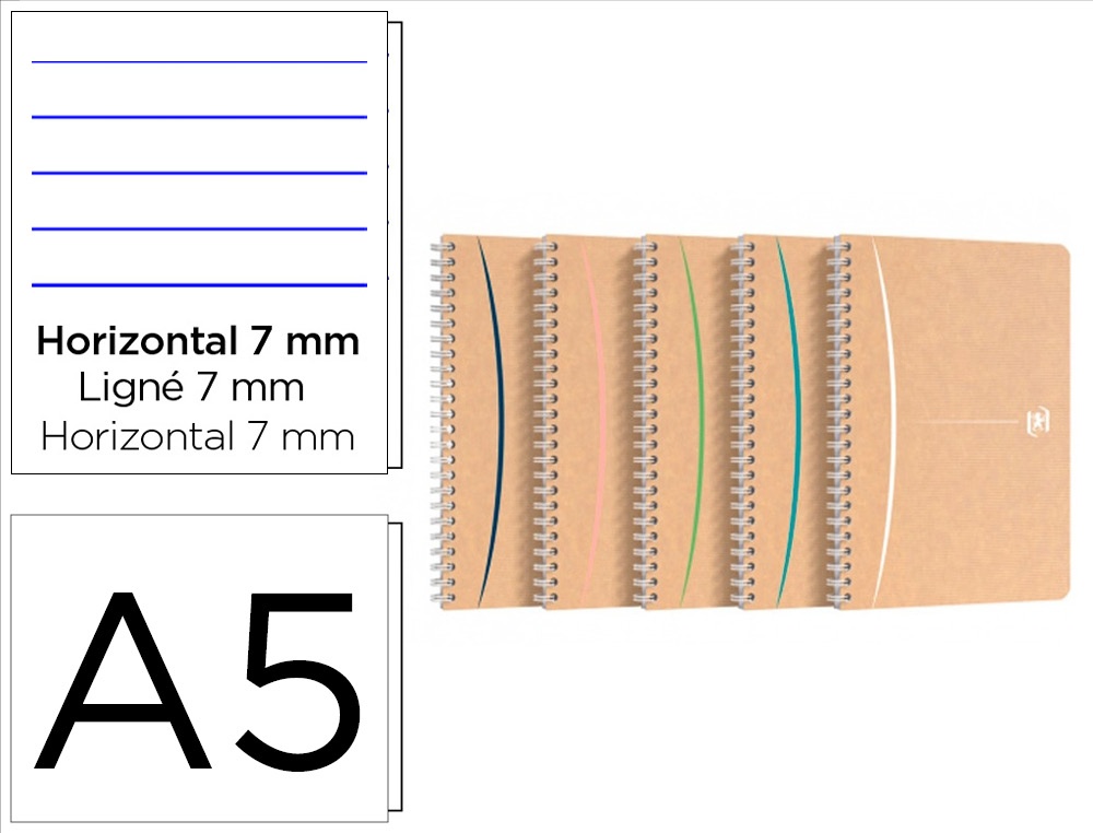 Cahier oxford touareg recycle couverture souple reliure     integrale a5 148x210mm 180p   90g ligne 7mm marge col. sable